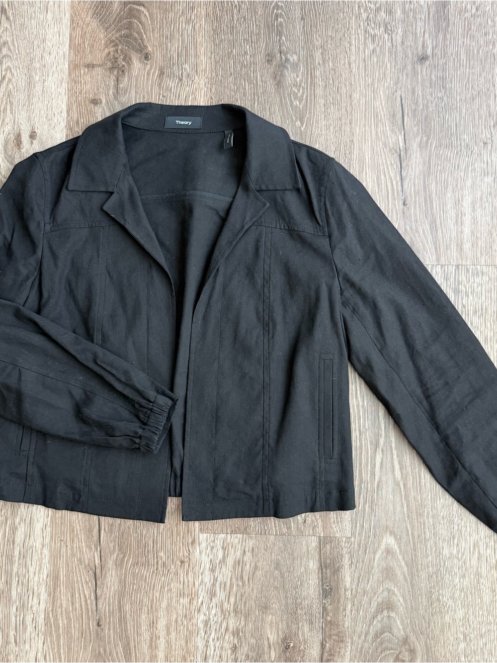 Theory Linen-Blend Open Front Jacket in Black